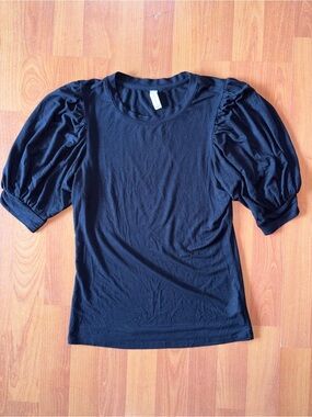 Gentle Fawn Black Puff Sleeve Knit Top | XS | Rayon Blend